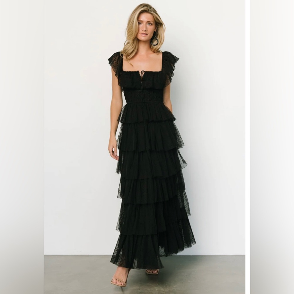 Baltic Born Valora Swiss Dot Tulle Maxi Dress | Black - L
